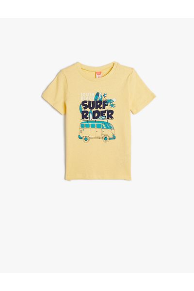 Koton T-Shirt Short Sleeve Crew Neck Summer Themed Print Detailed Cotton