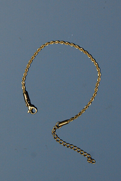 Rua Jewelry سلسلة موديل حبل اوجير سوار ستانلس ستيل لون ذهبي - 18 سم - 2 مم ضم...