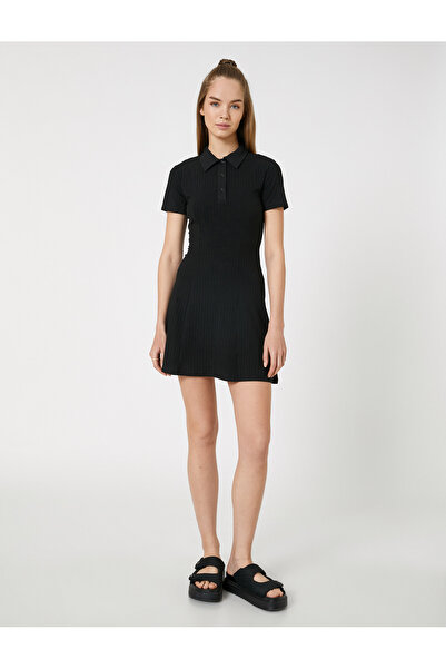 Koton Mini šaty Polo s krátkým rukávem a zapínáním na žebrování