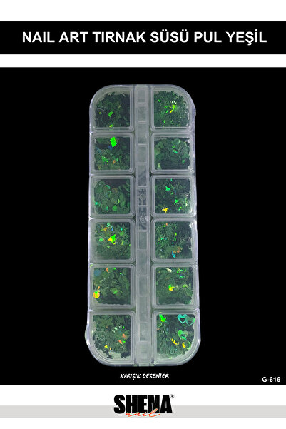 Shena Tırnak Süsleme Pul Seti Nail Art - Parlak Yeşil Karışık Desenli