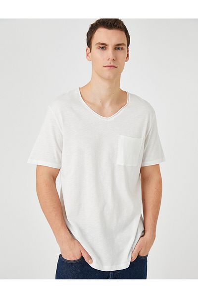 Koton Basic T-Shirt V-Neck Pocket Detailed Short Sleeve