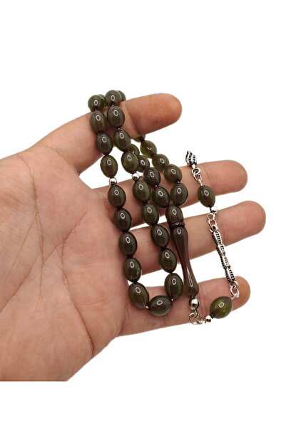 Han Ticarethane Mărgele de rugăciune din chihlimbar cu pulbere verde tăiată d...