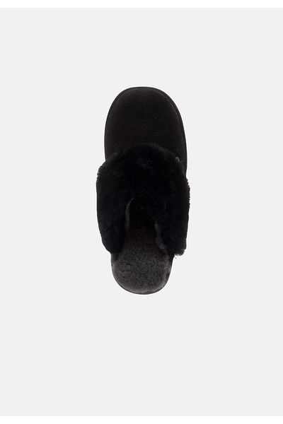 Warmbat Australia Hausschuh Flurry Damen Pantoffel Wildleder Schwarz/Schwarz aus Merino-Schafwolle