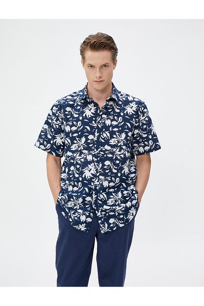 Koton Sommerhemd mit Blumenmuster, kurzen Ärmeln und klassischem Kragen