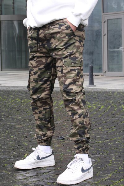 Madmext Men's Cargo Pocket Khaki Camouflage Trousers 5447