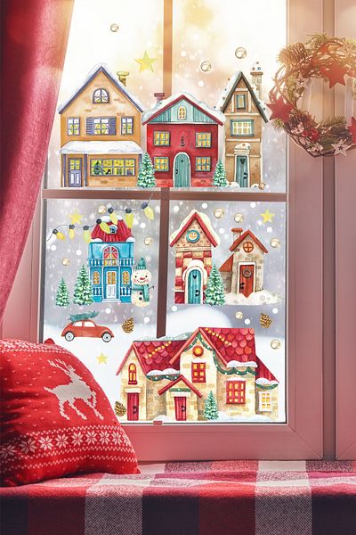 Grafikup Σετ αυτοκόλλητων με θέμα το Snowy City New Year Baby Kids Room, Πρωτοχρονιάτικο στολίδι