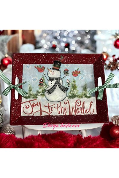 DERYA DESİNG ART Tava decorativa din lemn pentru prezentare de Anul Nou, Cadou de Anul Nou 20x30cm