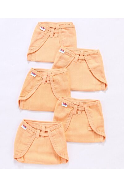 Babyhug Babyhug Reusable Muslin Nappy Set - U Shape, Extra Small Peach, Breathable, 0-2 Months, Pack of 5