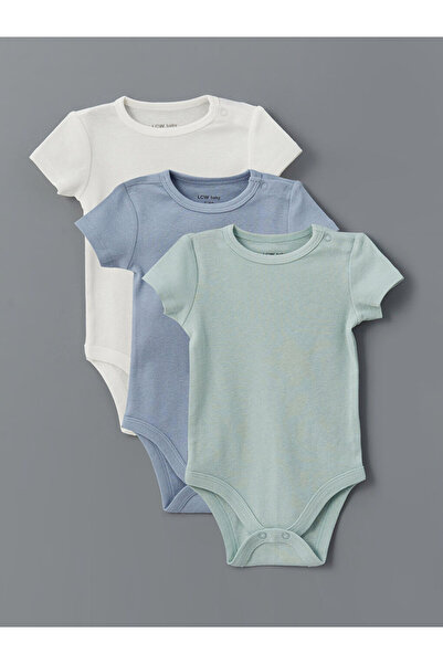 LC Waikiki Blue Crew Neck Basic Baby Boy Snap Fastener Bodysuit 3-Pack