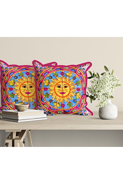 Dosh Cushion - DOSHI - Çift Taraf Baskılı Kırlent Kılıfı - 40 X 40 Cm -  3 CM SAÇAKLI / PÜSKÜLLÜ