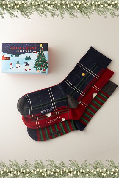 Katia&Bony Herren 3er-Pack Boxed Striped Patterned Christmas Socks Multicolour