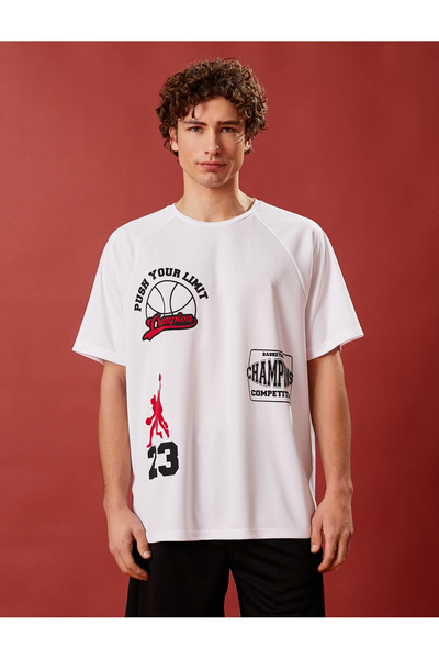 Koton Oversize αθλητικό μπλουζάκι μπάσκετ με στάμπα με λαιμόκοψη που αναπνέει