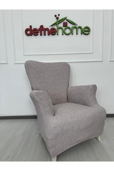 Defne Home Döşemelik Kumaş Düz Keten Lastikli Kayma Yapmayan 3311 Takım Koltuk Örtüsü Pudra