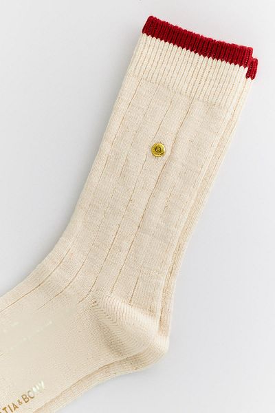 Katia&Bony Men's Studded Plaid Socks Ecru-Claret Red
