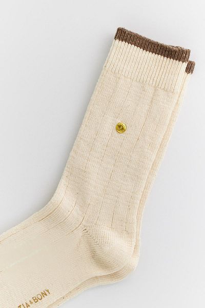 Katia&Bony Men's Studded Plaid Socks Ecru-Brown