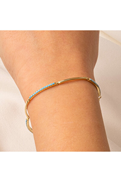 FasekGold Gümüş Bileklik - Sıra Firuze (TURKUAZ) Taşlı Modern Tasarım Şık 925...