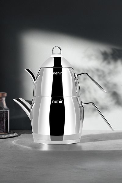 Nehir Florina Maxi Large Size Stainless Steel 1.40-2.10 Lt. Teapot Set