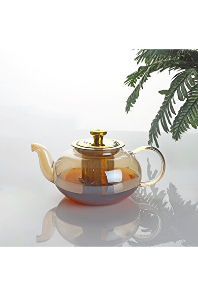 kitchenboost kendinden süzgeçli cam demlik - 600 ml çaydanlık demliği gold