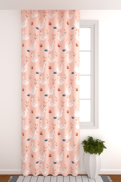 ZÜPER TEKSTİL Güneşlik Perde Çocuk Odası Sevimli Kuğu Figürlü Çocuk Odası Oda...