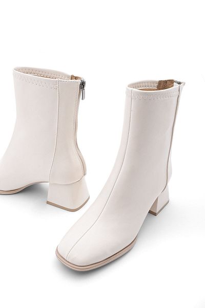 Marjin Damenstiefel mit Absatz und stumpfer Spitze, Reißverschluss hinten, Nayis ecru
