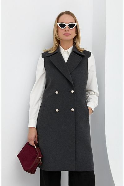 Fatma Atasoy Pearl Buttoned Anthracite Vest