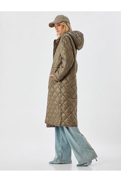 Koton Quilted Long Anorak Hooded Water Repellent Filled Comfortable Fit with Pocket