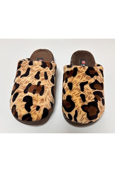 GEZER Velour Leopard Patterned Light Comfortable Sole Women's Winter Slippers