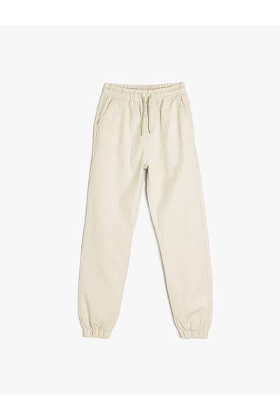 Koton Cotton Jogger Trousers with Tie Waist Pocket Detail