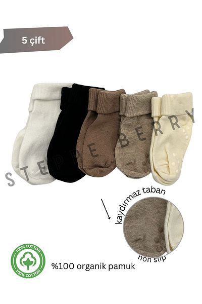 STEPPE BERRY 5-Piece Anti-Slip Organic Cotton Baby Socks