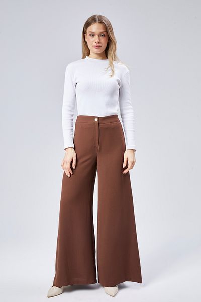 sehatex White Women's Trousers Crepe Fabric Elastic Waist Comfortable Cut