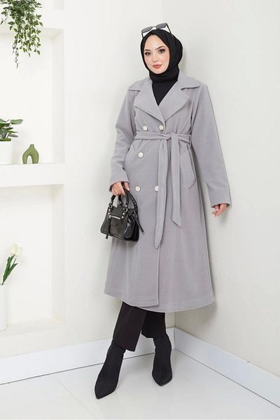 Nevayla Moda Γυναικείο Μακρύ Παλτό Polar Stamp / M0107 - Γκρι