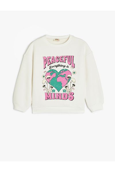 Koton Slogan Printed Long Sleeve Crew Neck Raised Sweatshirt