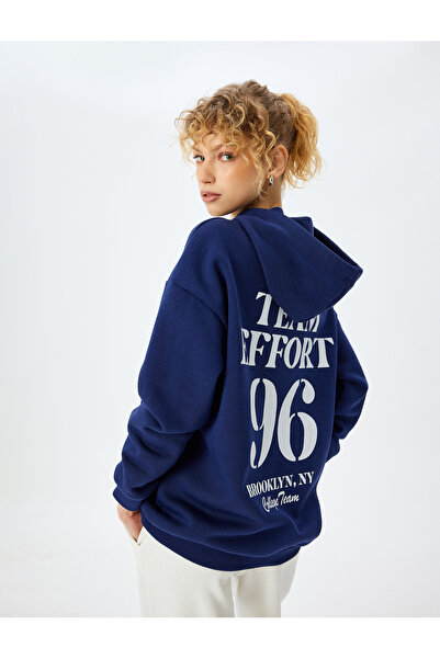Koton Hooded Oversize College Sweatshirt with Printed Back