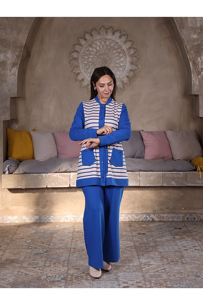 Fazilet Aslan Compak Fabric Striped Double Set
