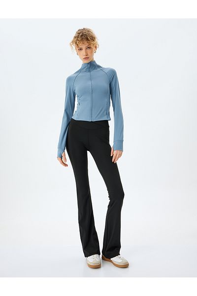 Koton Zippered Stand Collar Sports Sweatshirt with Pocket Detail
