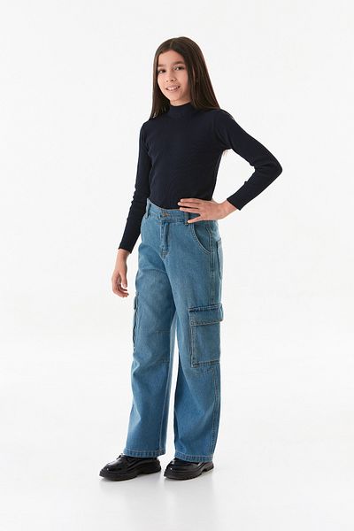 Fulla Moda Pantaloni pentru fete din bumbac cu talie reglabilă și buzunare cargo