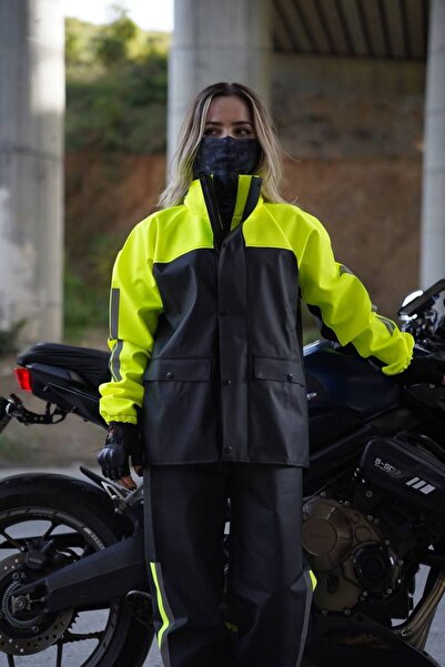 Motobros معطف واق من المطر للدراجة النارية مبطن بجيوب نيون فاخرة (منتج مضمون)