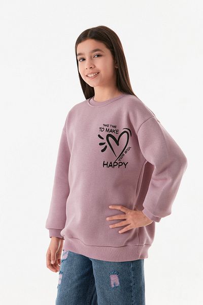 Fulla Moda Суичър за момиче с щамповано сърце и текст от 3 прежди