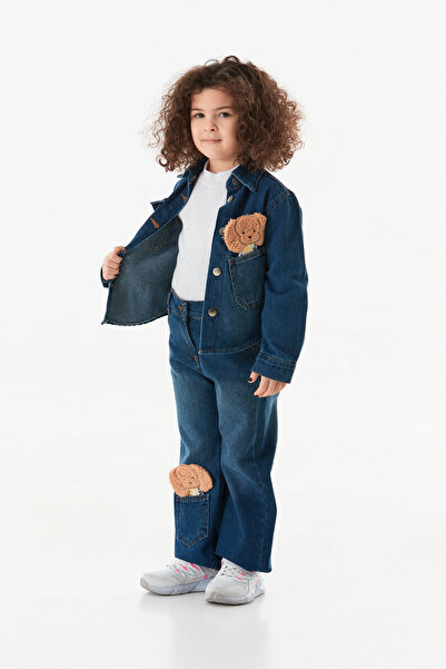 Fulla Moda %100 Pamuklu Köpek Nakışlı Kız Çocuk Gömlek