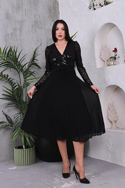 ZEYWEAR Pul İşlemeli Piliseli Elbise