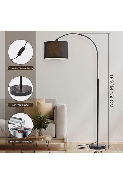 COOYA Modern Dimmable Floor Lamp, Adjustable Hanging Shade, Standing Lamp for Living Room, Bedroom(Black)