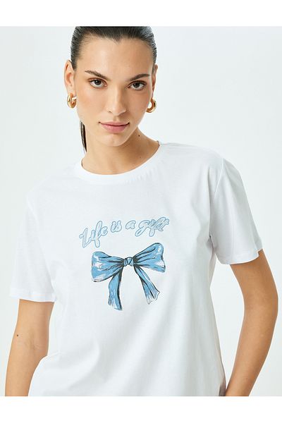 Koton Tricou cu mânecă scurtă cu imprimeu cu fundă din bumbac