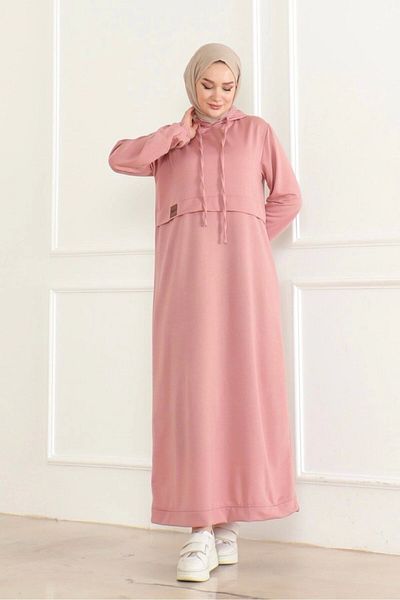 Nevayla Moda Αθλητικό Φόρεμα Χτενισμένο Βαμβακερό Εθνόσημο / E0501 - Πούδρα