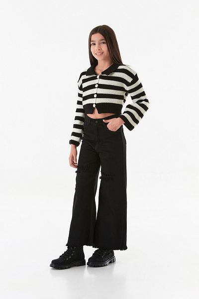 Fulla Moda Girl's Palazzo Trousers with Adjustable Ripped Detail on Waist