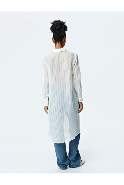 Koton Long Sleeve Shirt Neck Semi Sheer Oversize Long Tunic