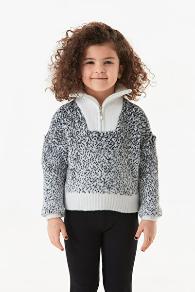 Fulla Moda Pulover pentru fetiță, cu model, cu jumătate de fermoar