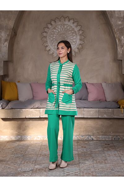 Fazilet Aslan Compak Fabric Striped Double Set