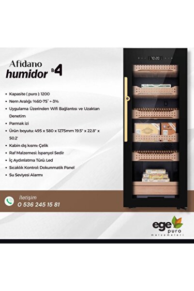 Afidano AFİDİNO B4 6 KATLI ELEKTRONİK PURO DOLABI 1200 PURO KAPASİTELİ