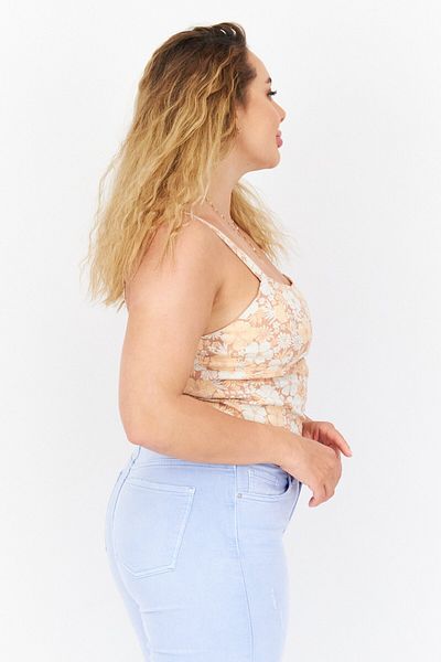 Gentle Fawn Women Square Neck Sleeveless Floral Print Crop Top, Orange Combo