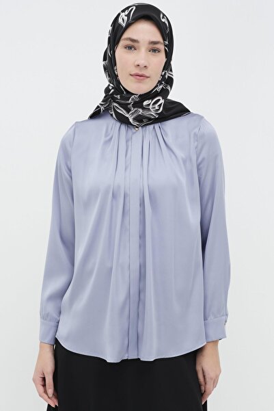 Tuğba Ters Gizli Patlı Pileli Gömlek - Mavi